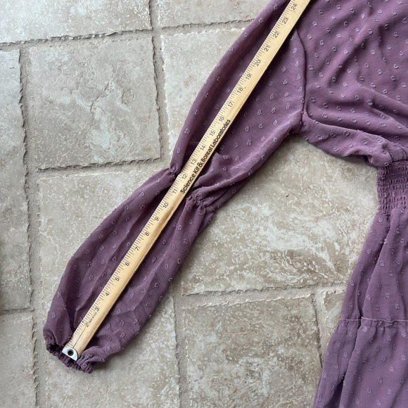 Koko + Mason Mauve Swiss Dot Smocked Waist Tiered Mini Dress Small NEW - Picture 10 of 12